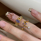 Bauhinia flower purple diamond-set copper alloy ring