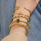 Tiger's Eye Stainless Steel 18k Gold Non-Fading Open Bangle