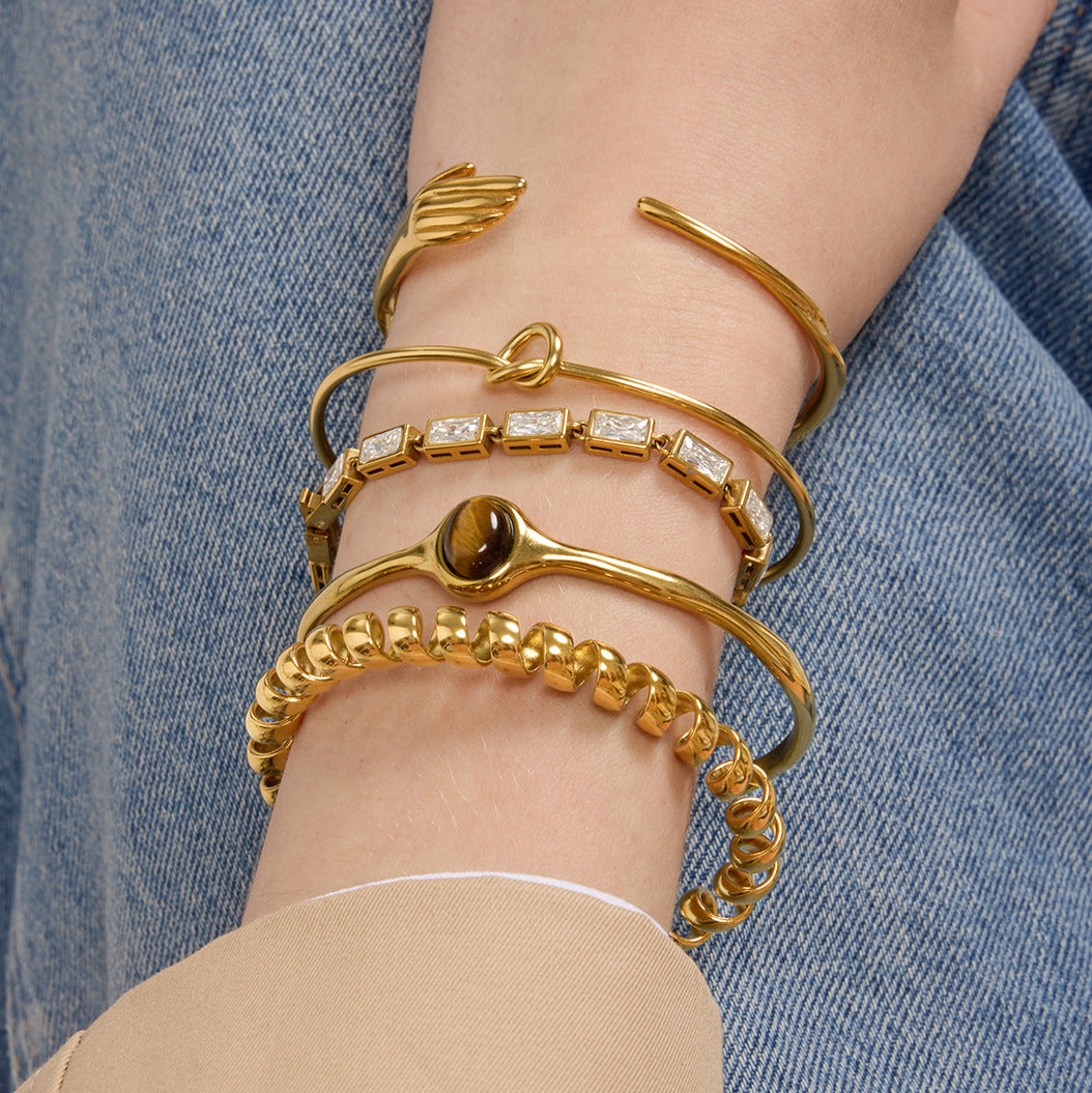 Tiger's Eye Stainless Steel 18k Gold Non-Fading Open Bangle