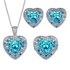 Classic Ocean Heart Inlaid Blue Zircon Copper Alloy Set
