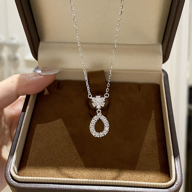 S925 Sterling Silver Full Diamond Teardrop Flower Zirconia Openwork Necklace