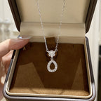 S925 Sterling Silver Full Diamond Teardrop Flower Zirconia Openwork Necklace