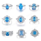 925 Sterling Silver Blue High Carbon Diamond Crush Ice Flower Ring