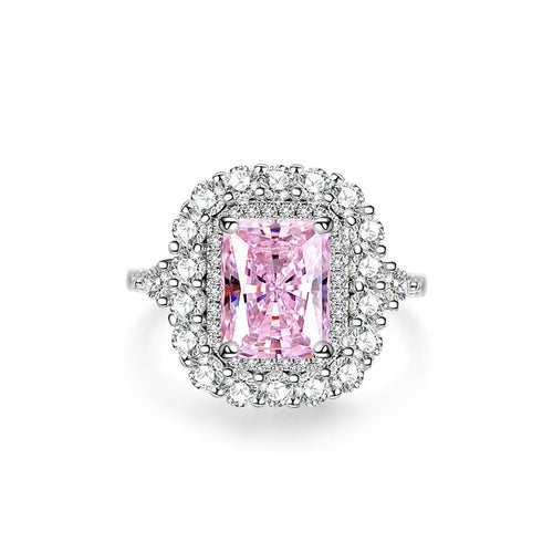 925 silver pink series high carbon diamond crushed ice flower ring