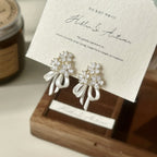 Hand-held bouquet ribbon bow zircon copper alloy earrings