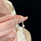 925 Sterling Silver Super Sparkling Marquise Flower Imitation Pearl Stud Earrings