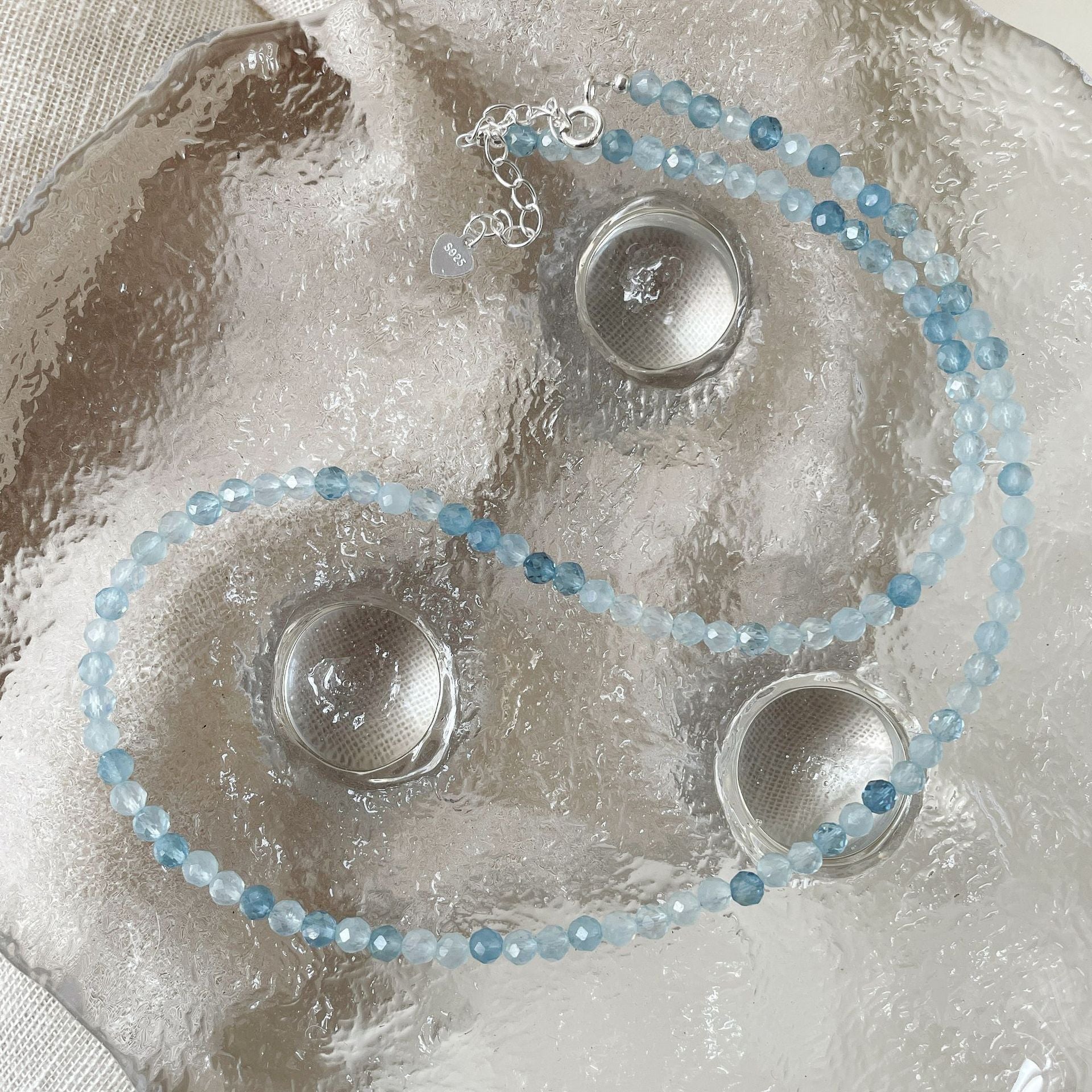 925 Sterling Silver Blue Handmade Beaded Natural Aquamarine Necklace