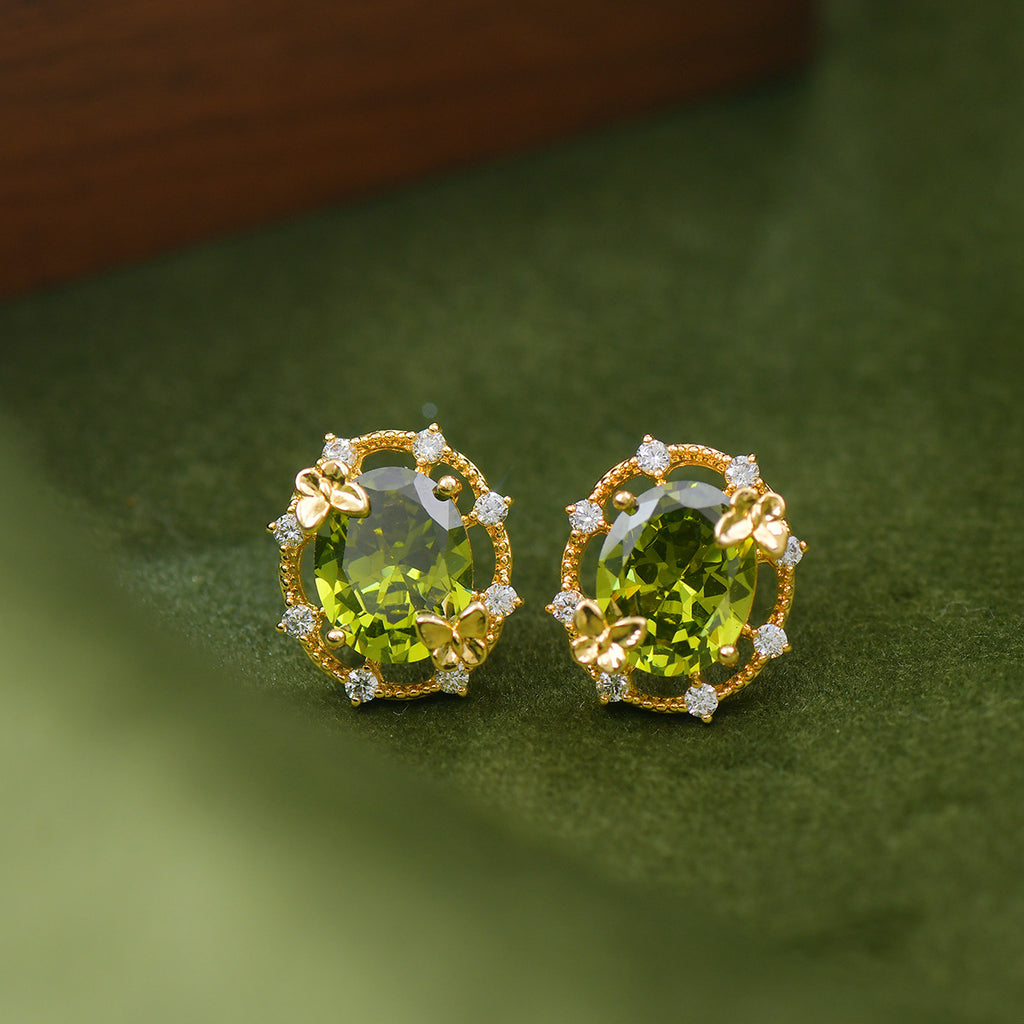 French-style design butterfly olive green zircon openwork copper alloy set