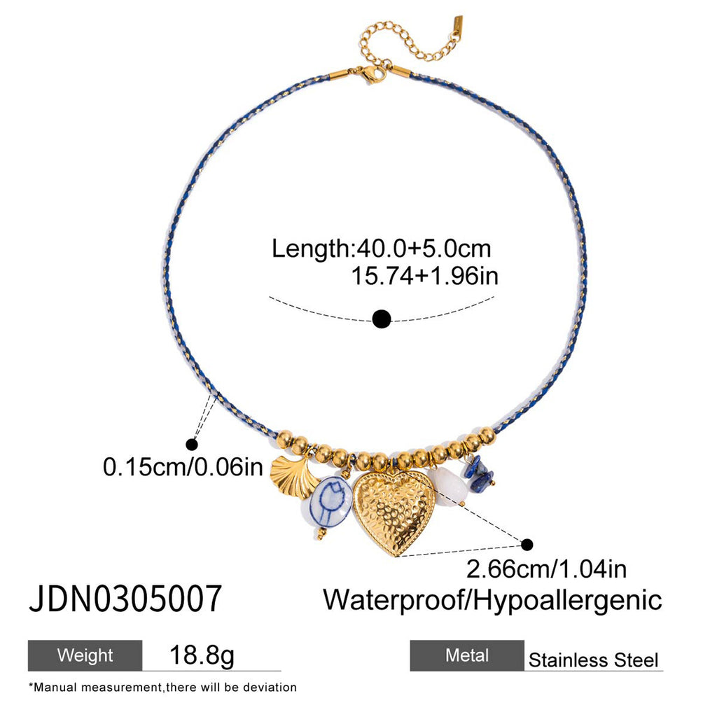 Turquoise natural stone titanium steel heart necklace