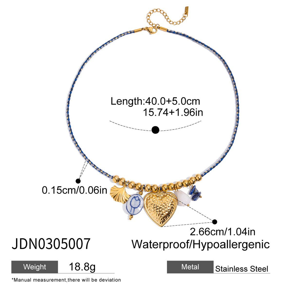 Turquoise natural stone titanium steel heart necklace