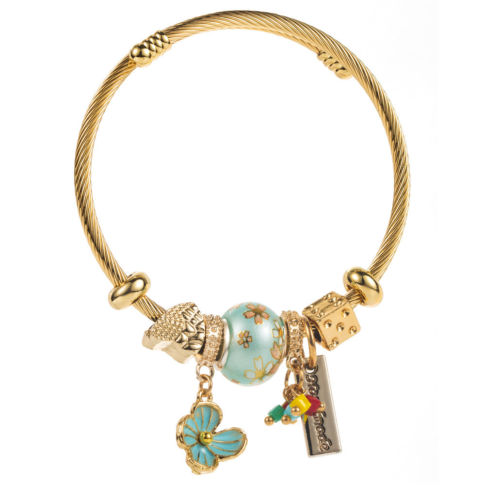 Vintage Oil Drop Flower Stainless Steel Bracelet