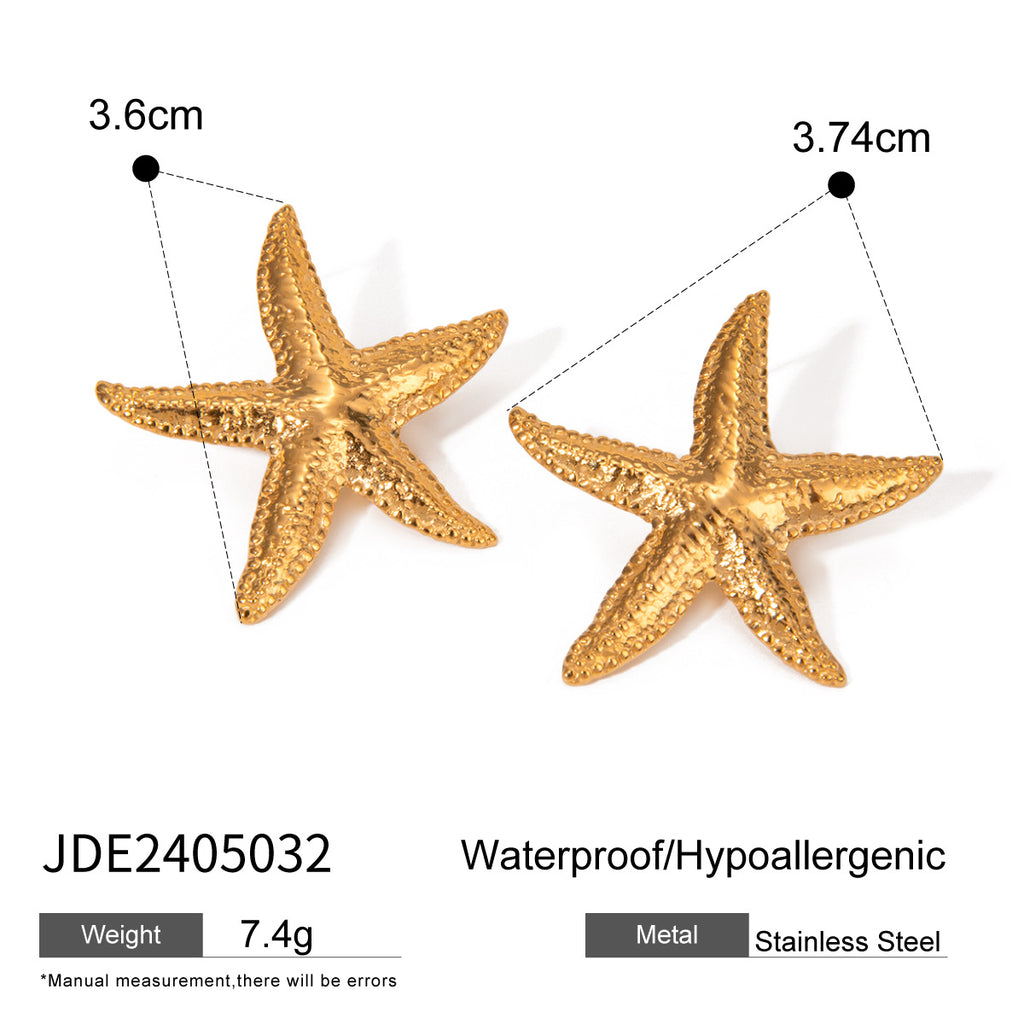 18k gold starfish shell stainless steel stud earrings that won't fade