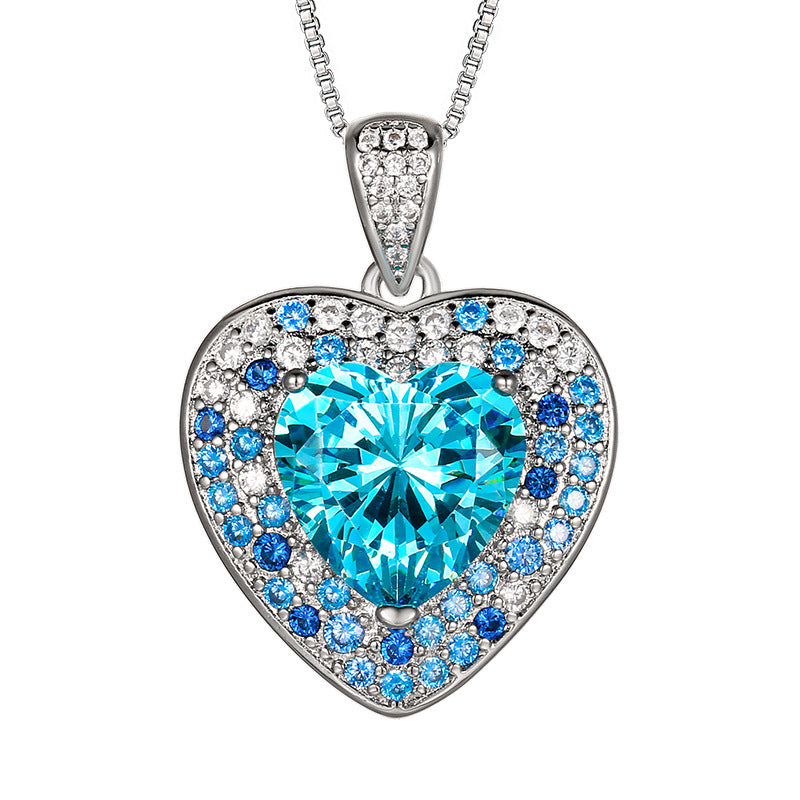 Classic Ocean Heart Inlaid Blue Zircon Copper Alloy Set