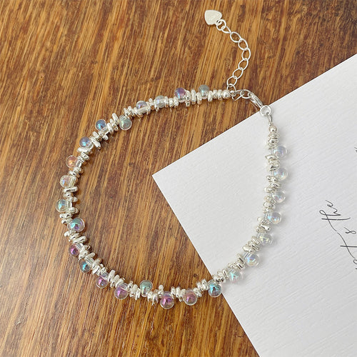 925 silver glass bead dreamy small bulb crushed silver bracelet