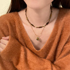 Vintage Natural Tiger Eye Beaded Copper Alloy Necklace