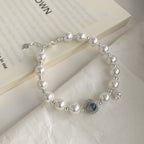 925 Sterling Silver Imitation Pearl Starry Sky Sapphire Handmade Bracelet