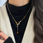 Maillard Vintage Tiger Eye Star Moon Bead Tassel Copper Alloy Necklace