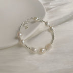 925 Sterling Silver Round Freshwater Pearl Baroque Shaped Pearl Bracelet