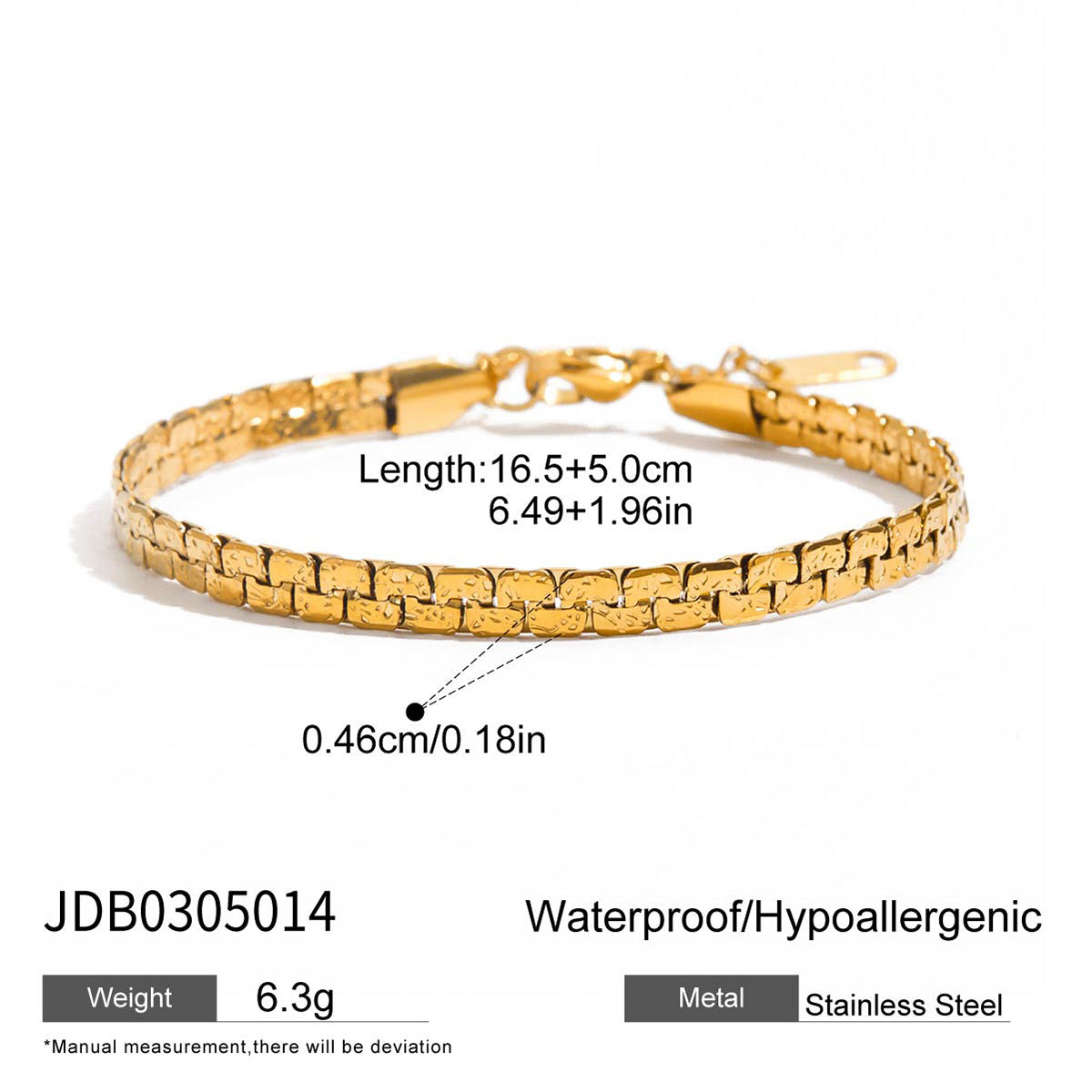 Stainless steel heart-shaped gold-plated bracelet that won't fade.