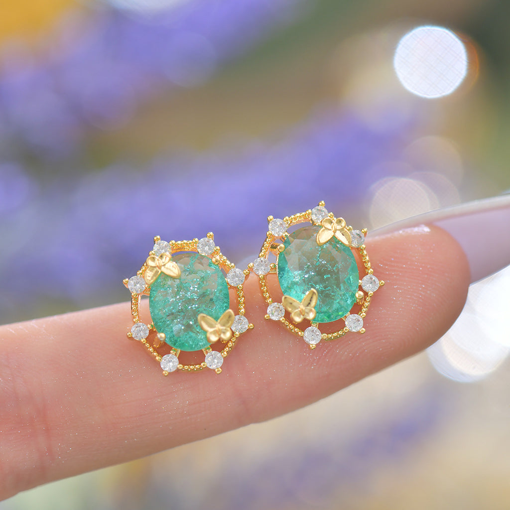 Ice Flower Zircon Lake Blue Butterfly French Copper Alloy Set