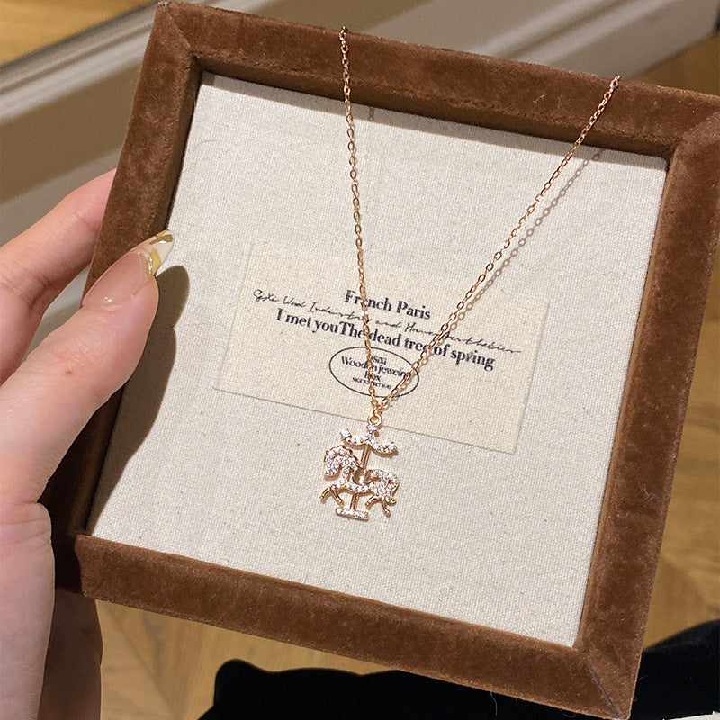 S925 Sterling Silver Carousel Full Diamond Necklace