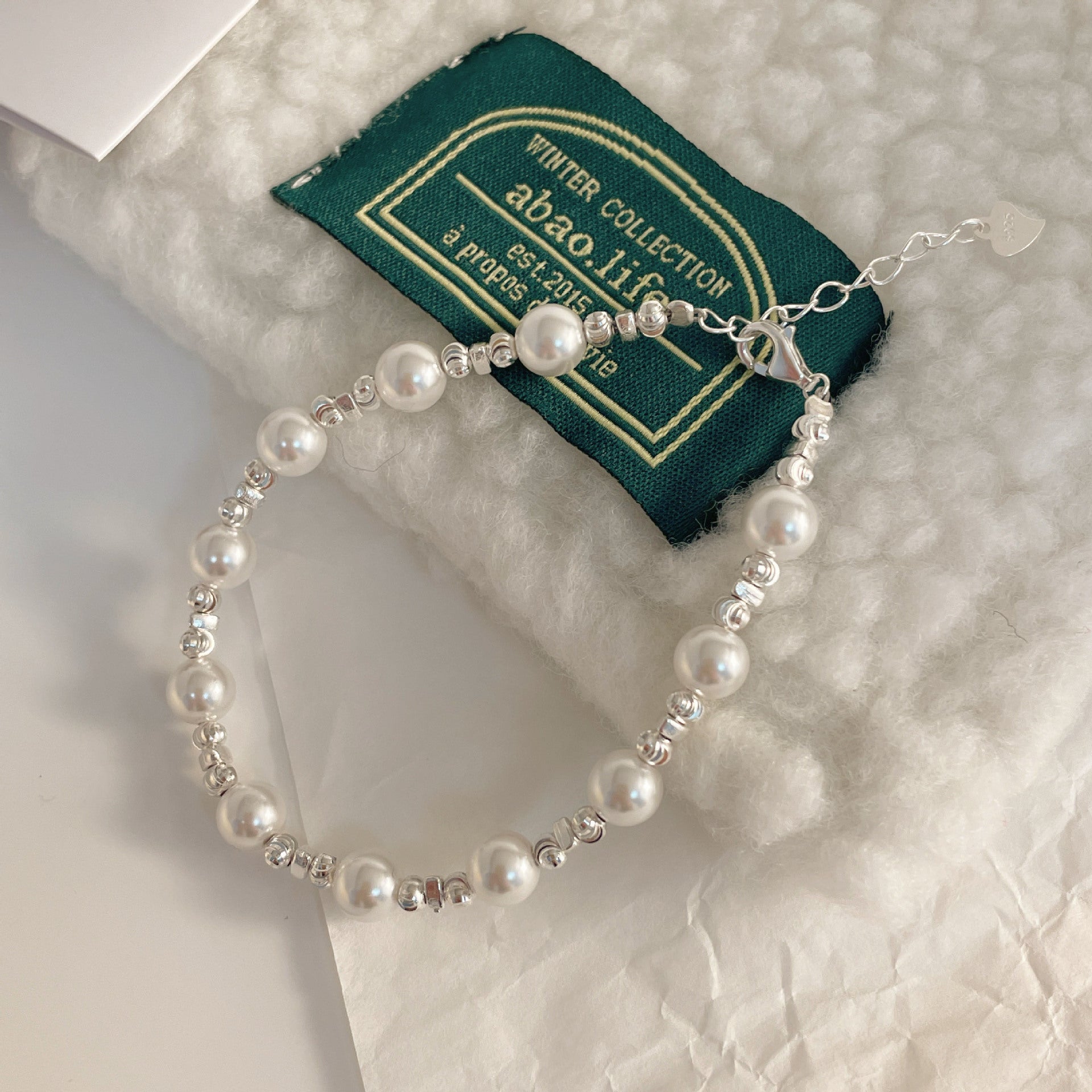 925 Sterling Silver Beaded Imitation Pearl Bracelet