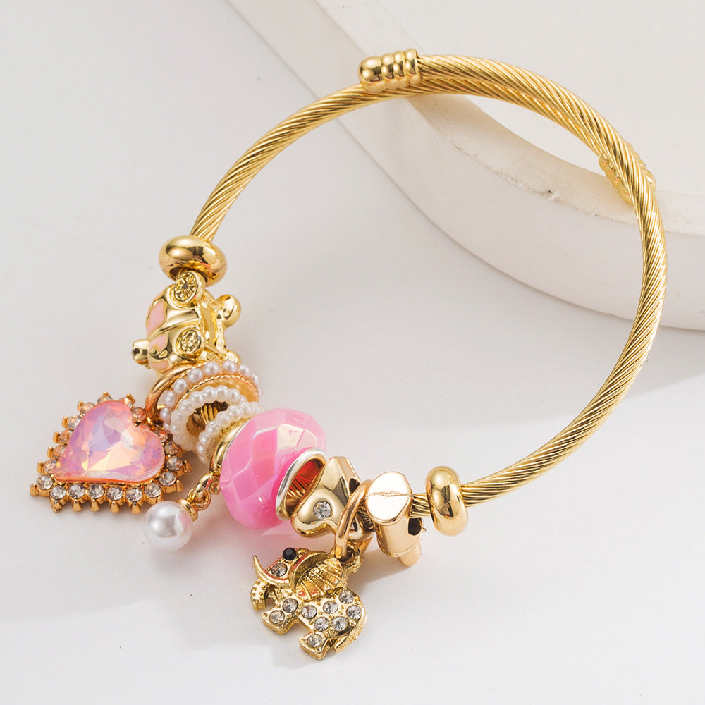 Vintage Elephant Heart Stainless Steel Bracelet