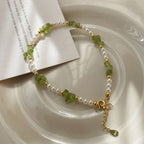 925 Sterling Silver Imitation Pearl Forest Style Irregular Crystal Pebble Set