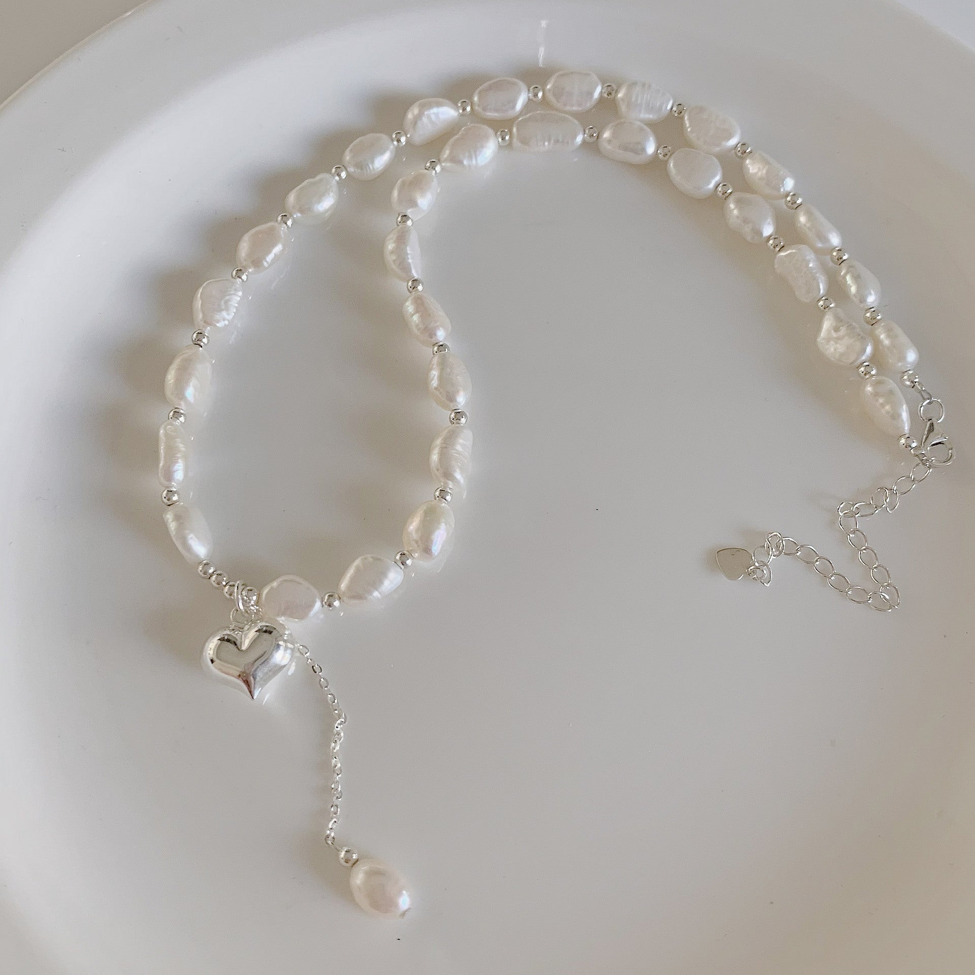 925 Sterling Silver Baroque Pearl Heart Necklace