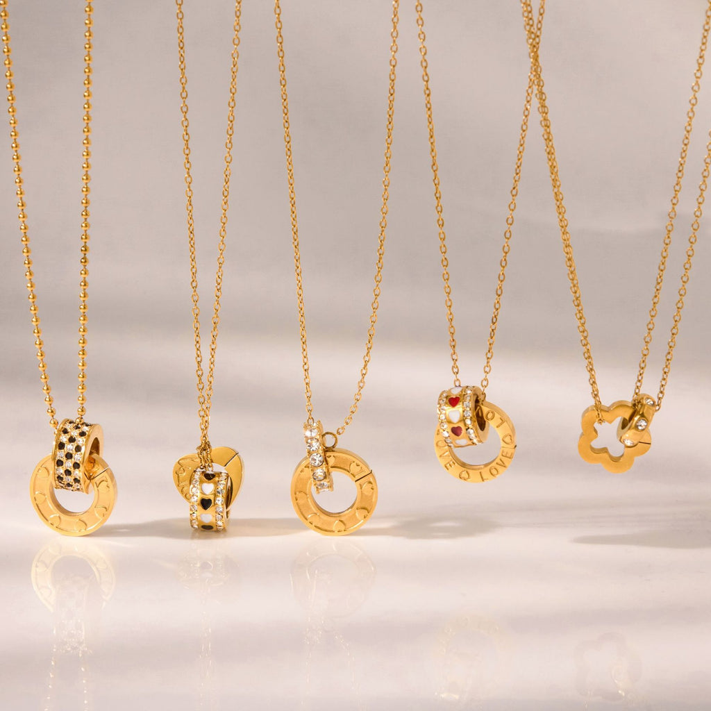 Rhinestone Stainless Steel Circle Lucky Bead Necklace