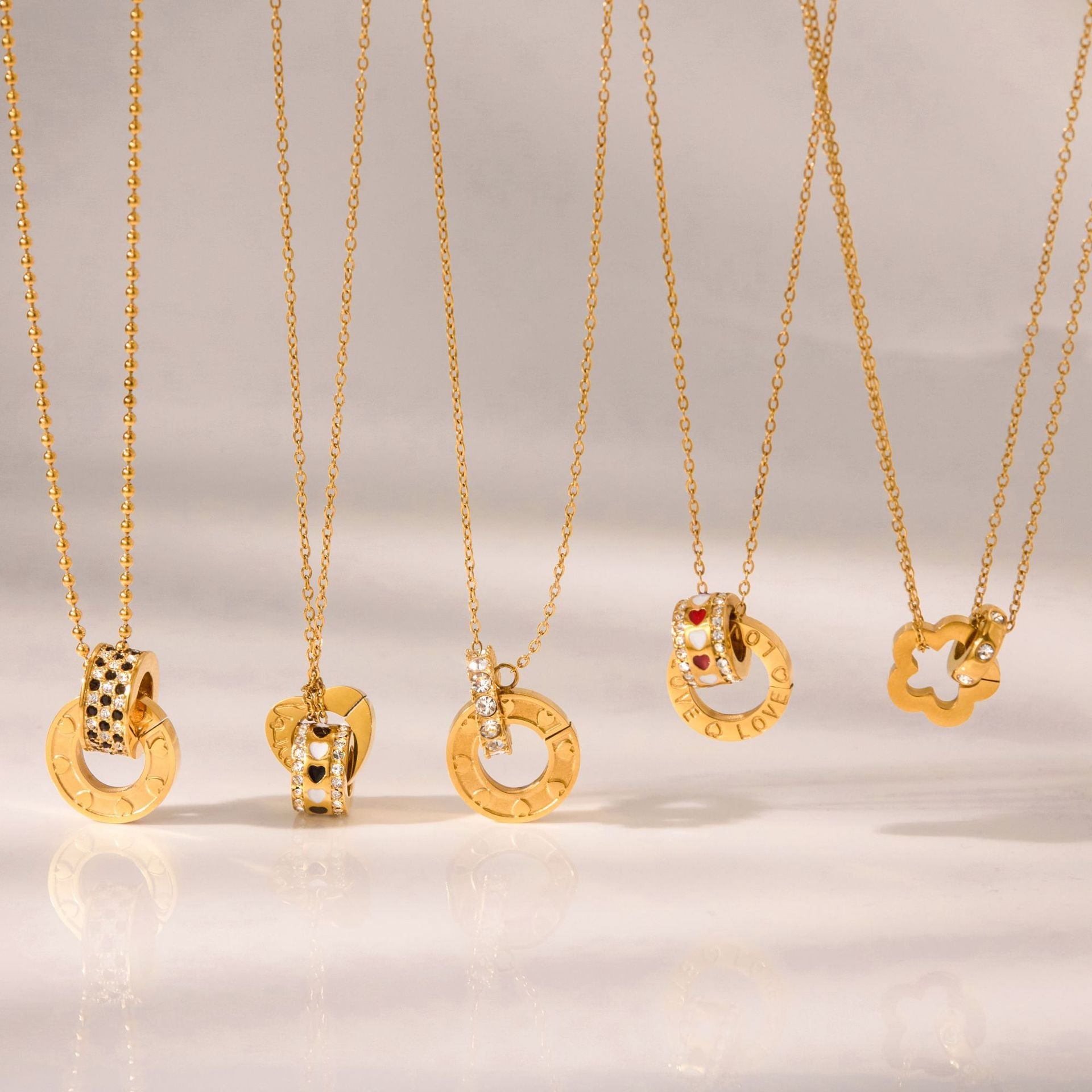 Rhinestone Stainless Steel Circle Lucky Bead Necklace