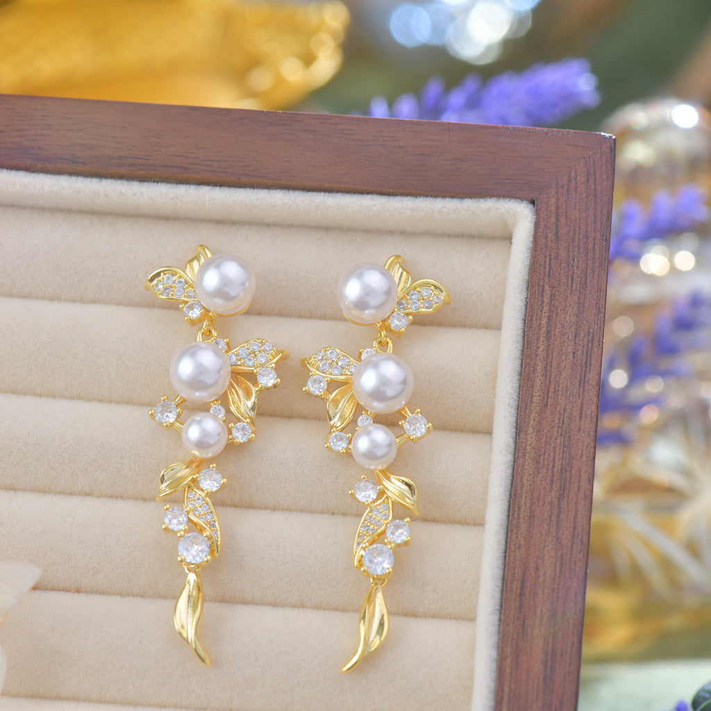 Golden Leaf Zircon Pearl Copper Alloy Set
