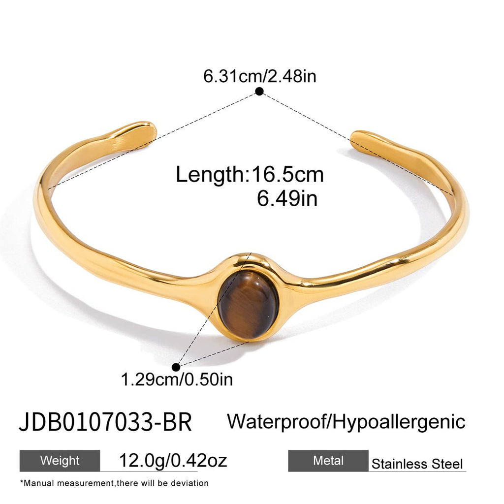 Tiger's Eye Stainless Steel 18k Gold Non-Fading Open Bangle