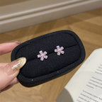 925 Sterling Silver Pink Diamond Five-Petal Cherry Blossom Earrings