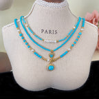 Turquoise freshwater pearl zircon heart-shaped copper alloy pendant