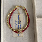 Double-layer leather cord X-letter copper alloy bracelet