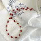 925 Sterling Silver Red Agate Color-Blocked Freshwater Pearl Necklace