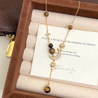 Maillard Vintage Tiger Eye Star Moon Bead Tassel Copper Alloy Necklace