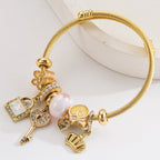 Vintage Key Crown Heart Stainless Steel Bracelet