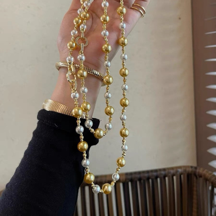 Mixed-color glass pearl zircon copper alloy set