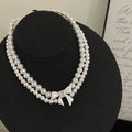 Double Layer Pearl Bow Zircon Copper Alloy Set