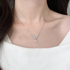 925 Sterling Silver Teardrop V-Shaped Zircon Clavicle Necklace