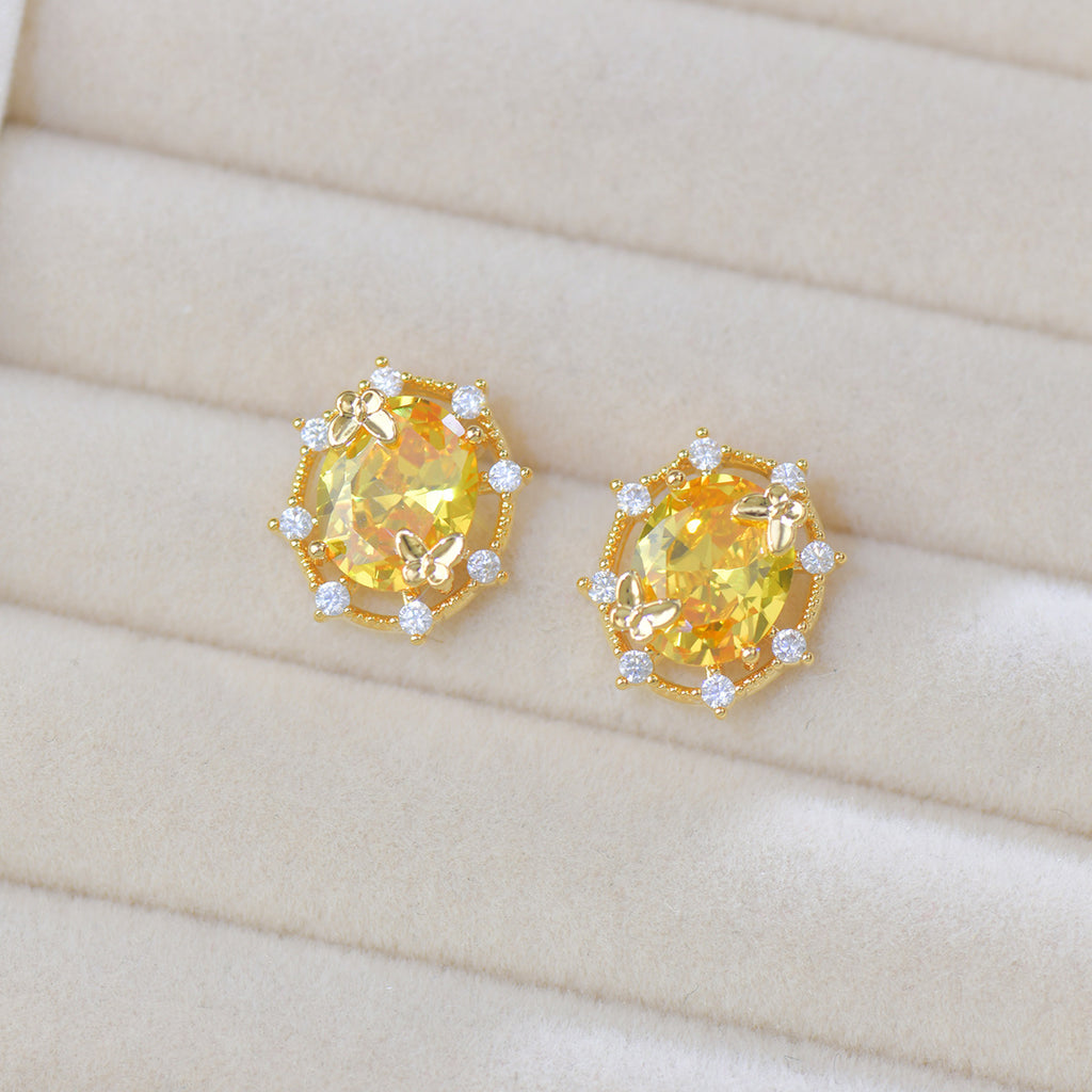 Yellow zircon exquisite butterfly French light luxury copper alloy set