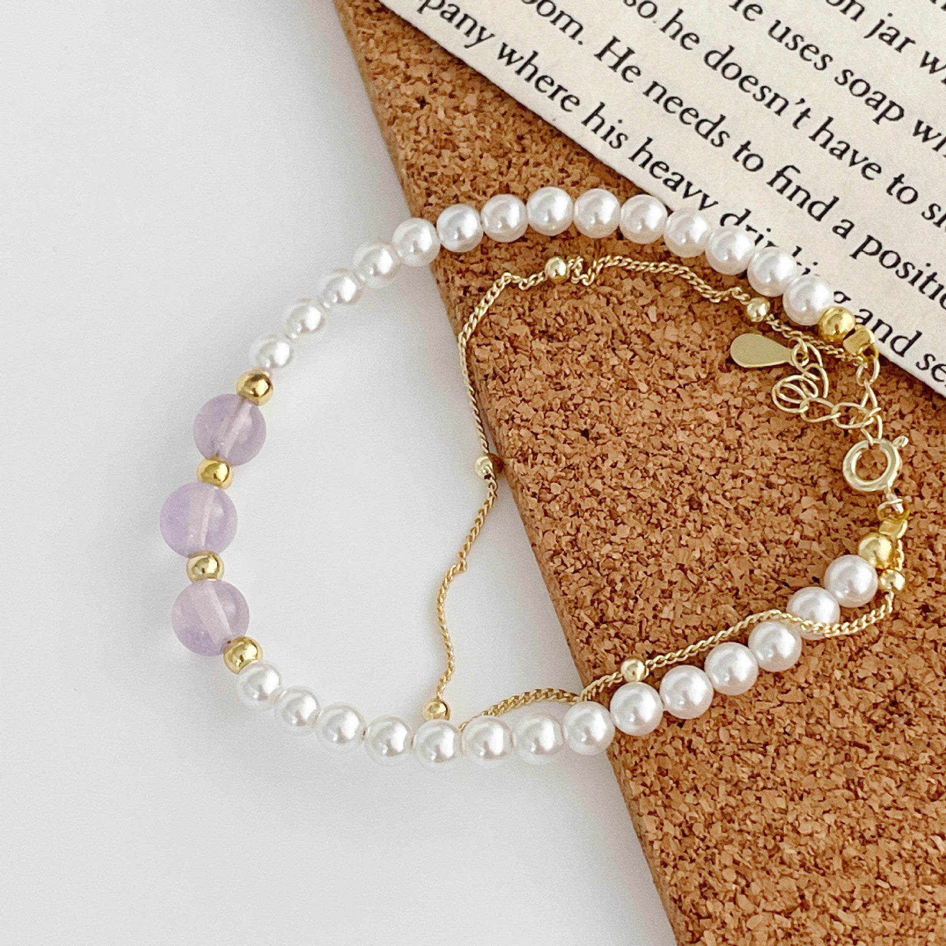 925 Sterling Silver Double-Layer Round Imitation Pearl Labradorite Bracelet