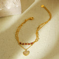 Red natural stone heart inlaid diamond stainless steel bracelet