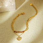 Red natural stone heart-shaped stainless steel bracelet