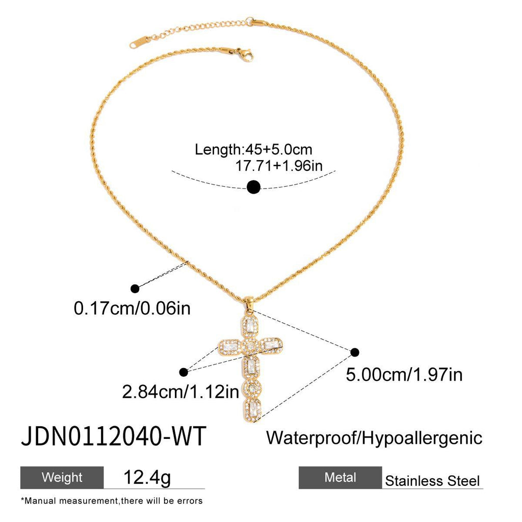 Stacked rhinestone cross stainless steel clavicle chain, colorfast and luxurious