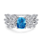 925 Sterling Silver Blue High Carbon Diamond Crush Ice Flower Ring