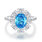 925 Sterling Silver Blue High Carbon Diamond Crush Ice Flower Ring