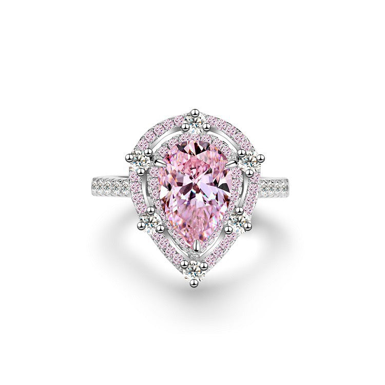 925 Sterling Silver Pink High Carbon Diamond Crush Ice Flower Ring